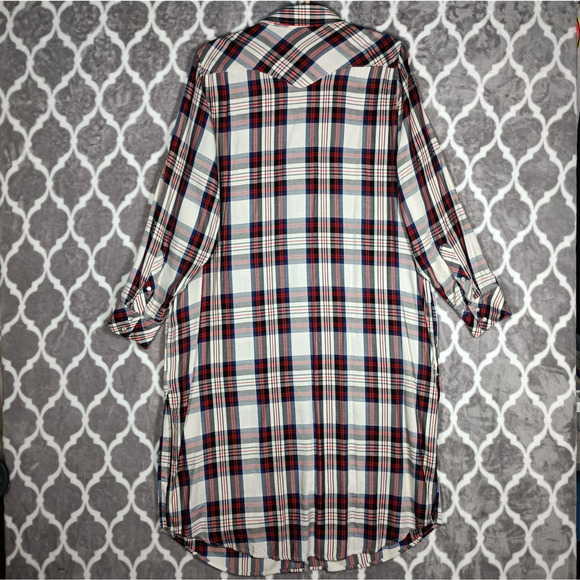 Levi’s Pearl Snap Dress Women Plus Size 1X Blue Red Plaid Duster Layer - Picture 4 of 10